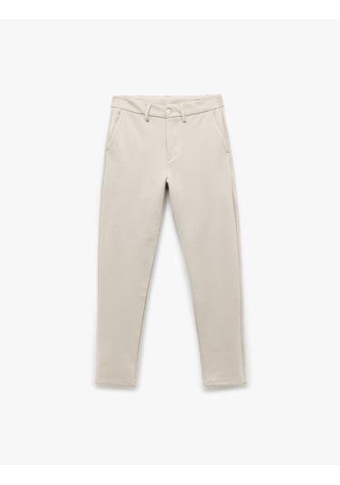 Koton Cep Detaylı Düğmeli Slim Fit Kumaş Pantolon Bej 6wam40005hk Ekru