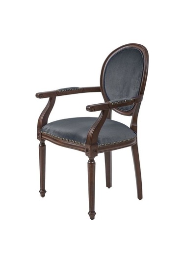 Madalyon Kolçaklı Ahşap Klasik Sandalye Ceviz - Gri