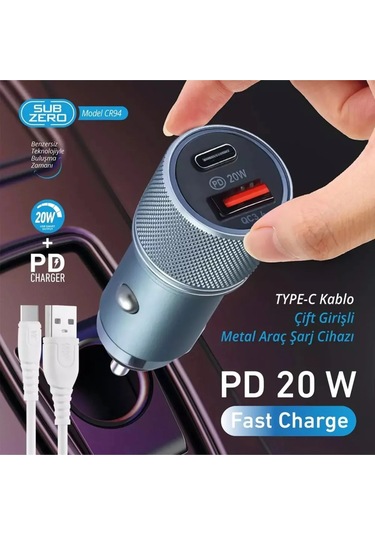 Subzero Cr94 20w 3.4a Hızlı Pd Usb Çıkışlı Type-c Araç Şarj Aleti