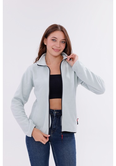 Monox Kadın Slim Fit Tam Fermuarlı Polar Ceket Yeşil