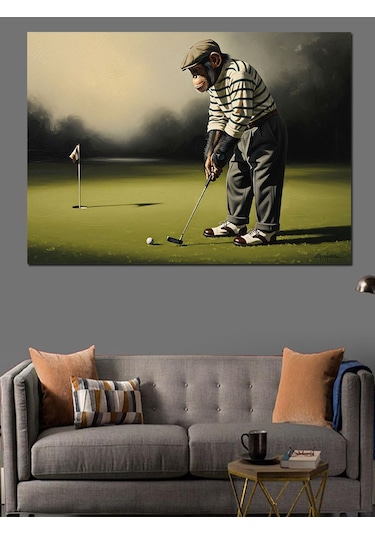 Ahşap Tablo Golf Oynayan Yaşlı Adam Figürü