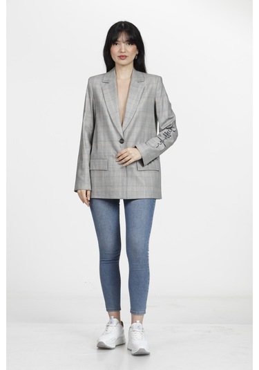 Ekoseli Kadın Ceket Mavi