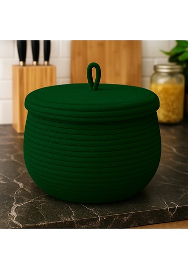 Mutfak, Banyo Ve Ev İçin Halat Hasır Sepet 17x21 Cm Kapaklı Saklama Sepeti Honeypot Yeşil