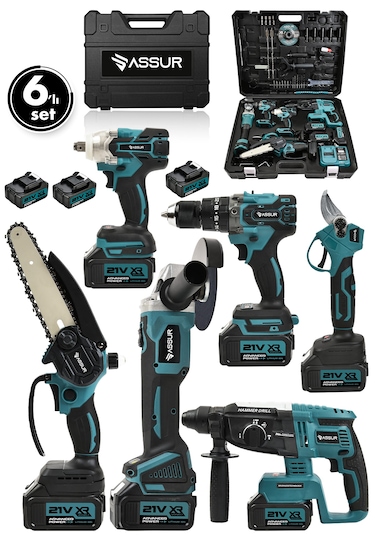 Assur ASR1111 Makas Taşlama Somun Testere Hilti Matkap Set Mavi