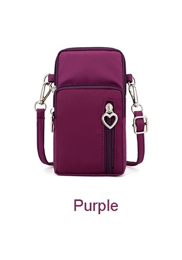 Rahat Küçük Omuz Çantası Kadın Cep Telefonu Cebi Durumda Su Geçirmez Naylon Spor Kol Paketi Mini Messenger Çanta Crossbody Çanta Mor