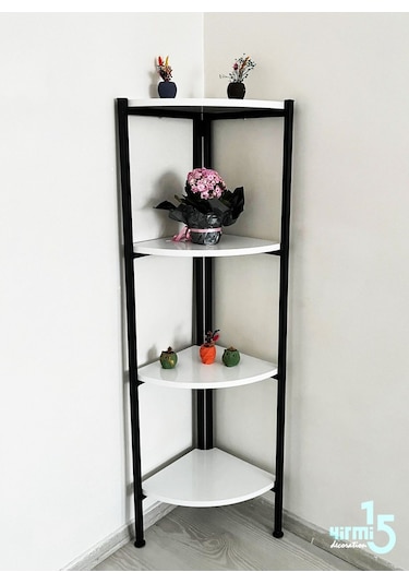 Yirmi15 Köşe Kitaplık- Beyaz Köşe Kitaplık- 4 Raflı Köşe Kitaplık