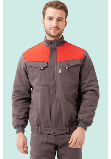 Kışlık İş Mont Grituruncu Kapitone Astarlı Avensis Astar Rüzgar Geçirmez Montu Kıyafeti Gri-Kırmızı