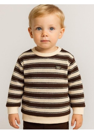 Erkek Çocuk Çizgili Kalın Triko-16193 Kahverengi