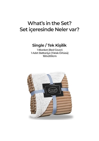 Sherpa Tv Battaniye Tek Kişilik Çizgili Yumuşak Peluş Wellsoft Yatak Örtüsü Kahve