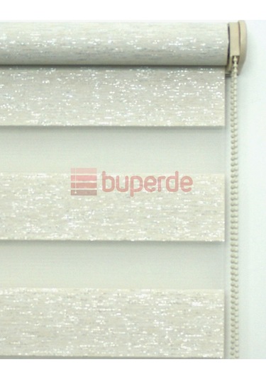 Buperde Simli Ekru (Açık Krem) Bambu Zebra Stor Perde