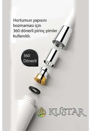 Kustar Nano Silikon Patlamaz Yırtılmaz Ezilmez Duş Hortumu 150 Cm Gri Banyo Duş Hortumu Krom