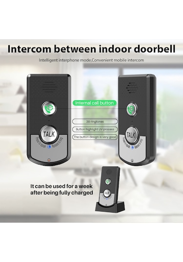 Kablosuz Kapı Zili İnterkom Ev Için Şarj Edilebilir Hs7009-b-1