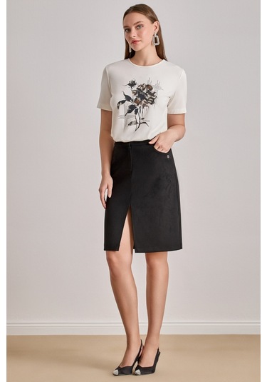 Diz Boy Siyah Süet Etek Siyah