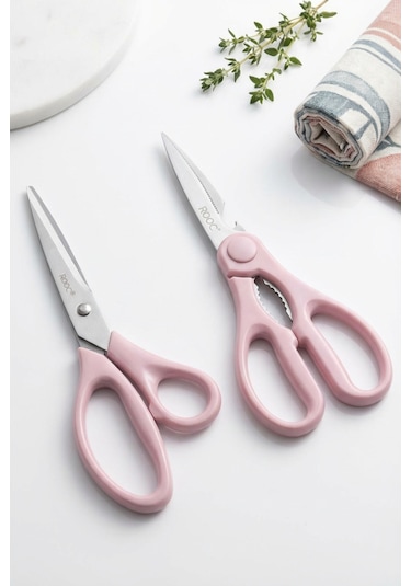 Makri Home 2'li Çok Amaçlı Makas Seti Büyük Boy Pembe, 23 Cm