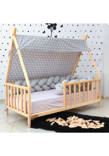 Markaawm Bodrum Montessori Yatak Ahşap Doğal Çam Karyola Akçaağaç