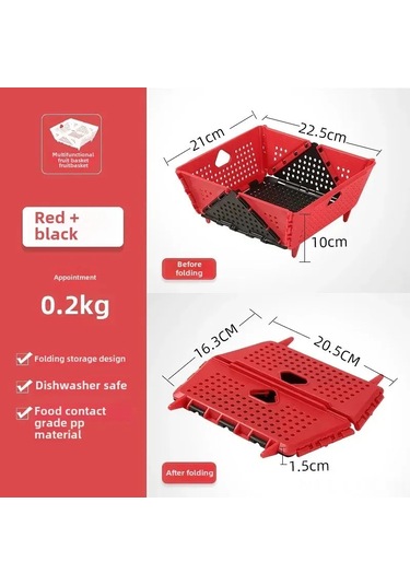 Ranyeek Plastik Yüksek Tabanlı Filtre Sepeti - Meyve Sebze Yıkama, Kurutma Ve Depolama İçin Çok Amaçlı Mutfak Sepeti Siyah-kırmızı Diğer