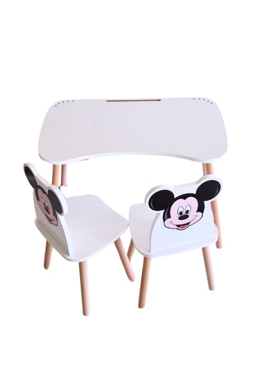 Çocuk Aktivite 1 Masa 2 Sandalye Takımı 4-12 Yaş Mickey Mouse Ahşap