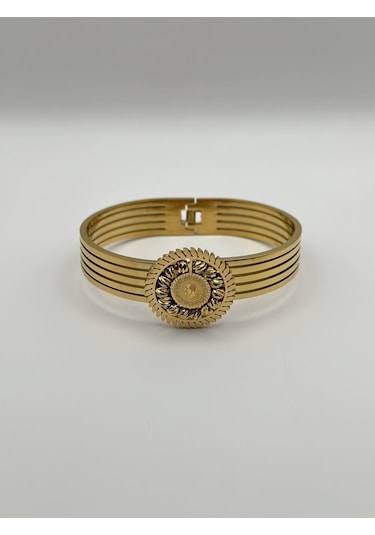Arnes Jewelry Çelik Çeyrekli Dorikalı Kelepçe Bileklik Ar152nes Gold