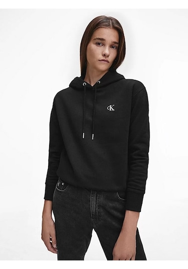 Calvin Klein Jeans Kapüşonlu Normal Kalıp Sweatshirt Siyah