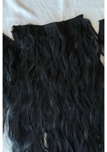 Caş Dekorasyon Isıya Dayanıklı Yıkanabilir Yarımay Çıt Çıt Saç 1 Siyah-dalgalı-60cm-110 Gr+2 Adet Yan Çıtçıt Saç Siyah