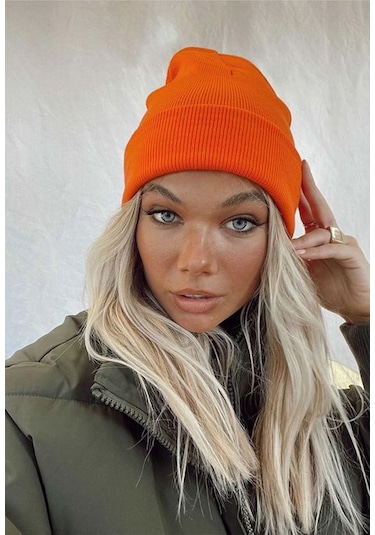 Unisex Kışlık Turuncu Katlamalı Bere Turuncu