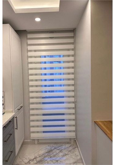 Bambu Krem Zebra Stor Perde Etek Dilimsiz Krem