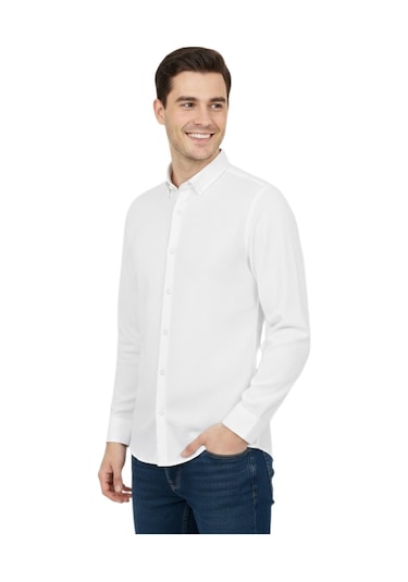 Rasstmen Erkek Spor Slim Fit Uzun Kol Petek Dokulu Gömlek Bgl-st04823 Beyaz
