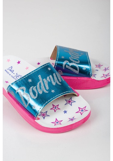 Kız Çocuk Minik Yıldız Temalı Bodrum Yazılı Terlik-5801-mavi Mavi
