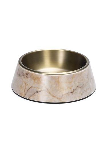 Beeztees Dbl Köpek Mama Su Kabı, Mat Altın Rengi Paslanmaz Çelik, Bej Mermer Görünümlü, 17,5cm, 350m
