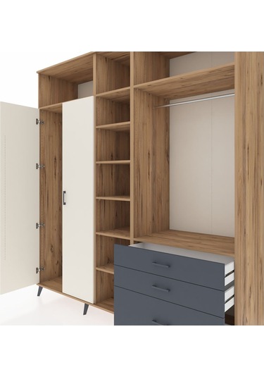 Kronos Dolap 9 Raflı 3 Çekmeceli 2 Askılı 220x59x243 Çam-aytaşı/antrasit Aytası/antrasıt