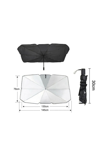 Ally Araba Güneş Gölge Koruyucu Şemsiye Oto Ön Cam Güneşlik 145 CM Siyah - Gri