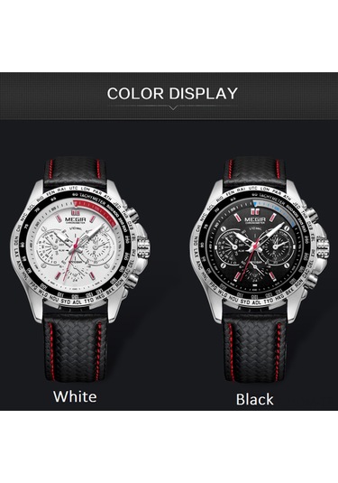 Megır 1010g Lüks İş Büyük Büyük Yüz Kuvars Erkek Kol Saati 3atm Su Geçirmez Askeri Spor Işıldayan Erkek Saati Dekoratif Üç Kadranlı Deri Kayış Bandı Çok Renkli