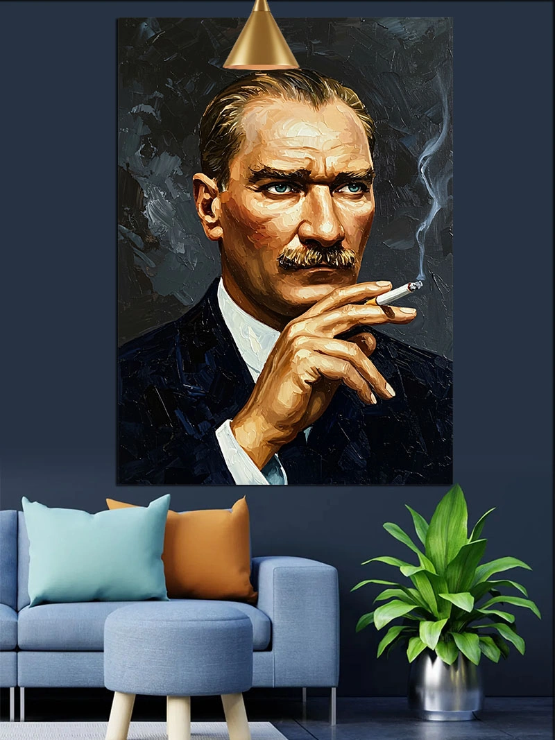 Sigara İçen Atatürk Dekoratif Kanvas - Mdf Ahşap Tablo