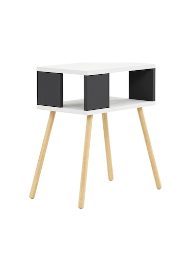 İntergo Ahşap Ayaklı Dekoratif Raflı Komodin  Antarsit Gri - Beyaz