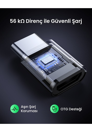 Ugreen Micro Usb To Type-c Dönüştürücü Adaptörü, Siyah, 30391