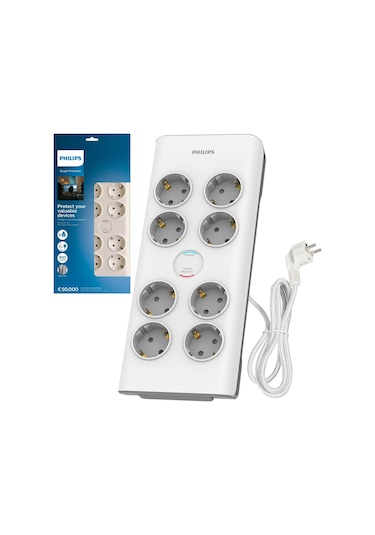 Akım Korumalı Priz Sekizli Beyaz 2mt 900 Joule Phılıps Spn-7080wa