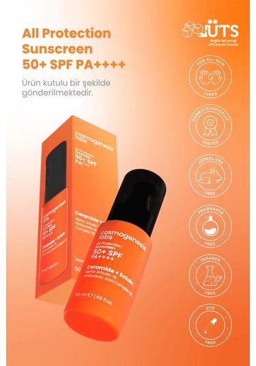Cosmogenesis Labs Yüz Güneş Kremi 50ml - Su Bazlı SPF 50+ Ultra Koruyucu Leke Karşıtı Nemlendirici Vegan (Tüm Ciltler)