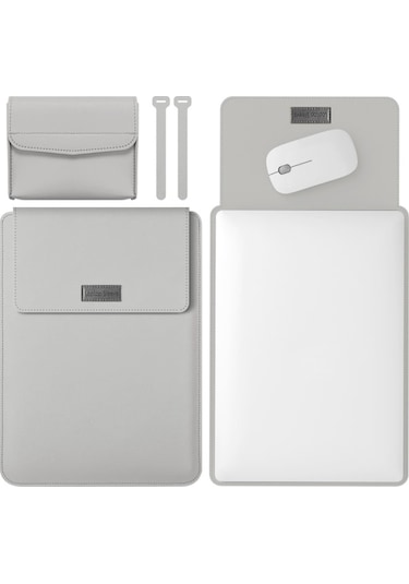 4'ü 1 Arada Taşınabilir Hafif Deri Bilgisayar Çantası 15 İnch Gri Gri