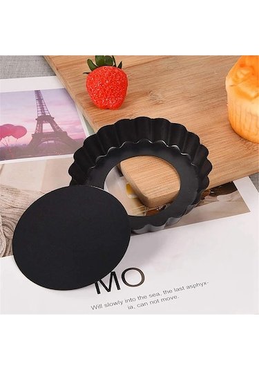 Xurunkeji Adet 4 İnç/10 Cm Mini Turta Muffin Kek Kalıbı Yapışmaz Tart Kiş Flan Kalıbı Çıkarılabilir Gevşek Tabanlı Yuvarlak Fırın Kapları Siyah