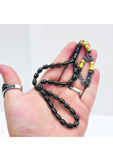 Sarı Yaldız İşlemeli Gürcistan Oltu Taşı Tesbih