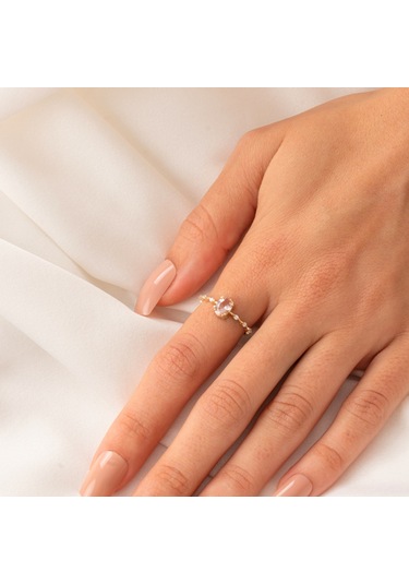 Gümüş Yüzük - Morganit Taşlı Kadın Modern Tasarım 925 Ayar Gümüş Evlilik Teklifi Yüzüğü Sarı