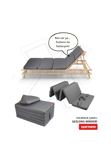 Xpermate Katlanır Şezlong Minderi Çantalı Cepli Foldpack 30x60gri