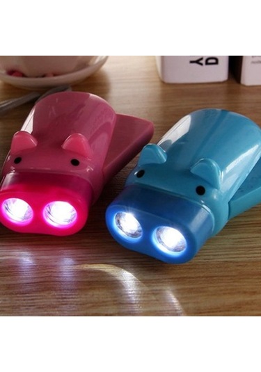 Sones 3 Adet El Presli Güçlendirilmiş Karikatür Domuz Şekilli El Feneri, Acil Durum Led'i, 2 Işık, Askılı, Rastgele Renk Teslimatı Çok Renkli