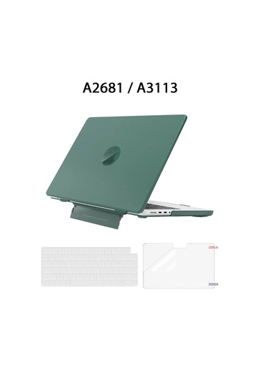 Macbook Uyumlu Air 13.6" M2-m3 Çip 2022/2024 A2681 A3113 Uyumlu Standlı Kılıf Klavye Kılıfı Ekran Koruyucu Yeşil