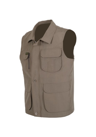 Erkek Keten Yelek Normal Kesim Yakalı Rar00880 Avcı Yeleği Krem