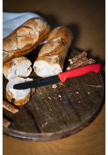 Solingen Kırmızı Sebze Bıçağı Tırtıklı, 22 Cm, Paslanmaz Alman Çeliği, Ergonomik Sap Tekli -154 Kırmızı