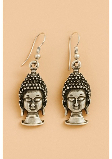 Zen Ruhlu Buda Şekilli Kadın Küpe Çift Adet Gümüş Kaplama El Yapımı Küpe Gümüş