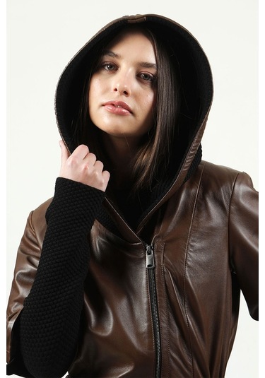 Dericlub Yb-2162 Gerçek Deri Kadın Kaban Camel