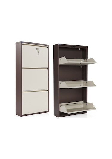 Ceha  Kilitli Metal Ayakkabılık 3'lü Kahverengi - Krem - K.AYK-3 /AB8317-AB1013/KL Kahverengi