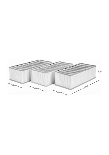 Ocean Home Textile 3'lü 8 Bölmeli Gri Çizgili Çekmece İçi Düzenleyici Set